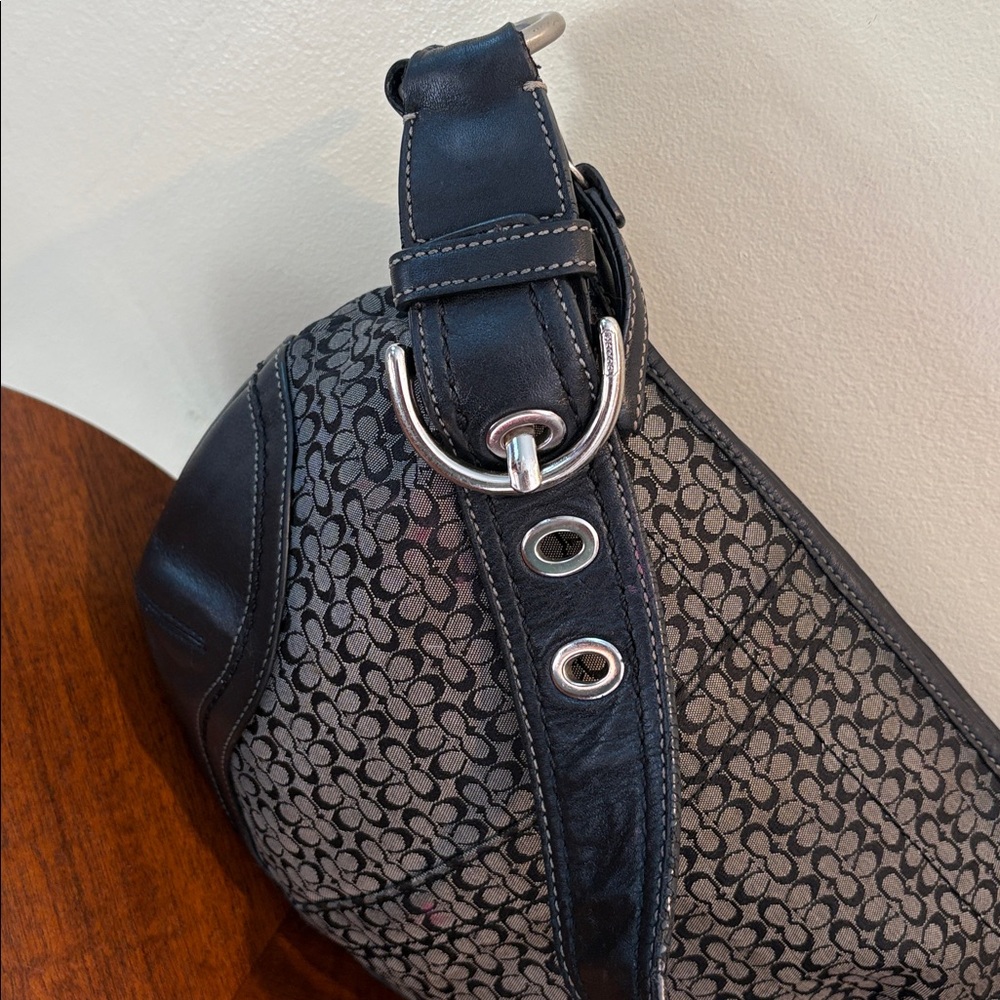 Coach Soho Shoulder Bag mini C monogram black/grey/black leather trim hobo bag - Picture 4 of 16